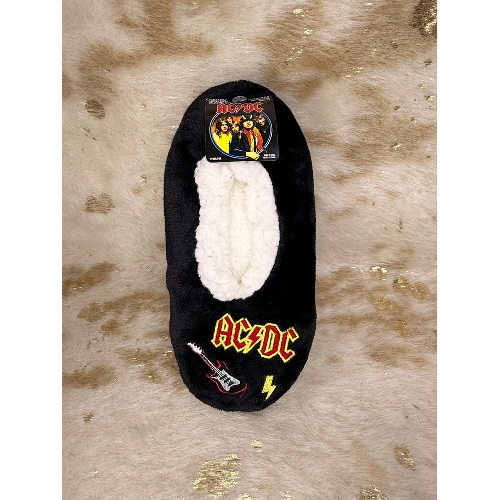 New Super Soft AC/DC Fuzzy Babba Slipper Socks w/ Grippers Rock-Roll Band S 5-7